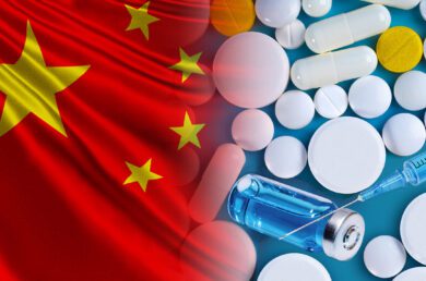 China flag, pills and injectables