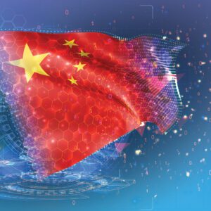Digital display of the Chinese flag.