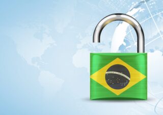 Flag of Brazil on an opening padlock
