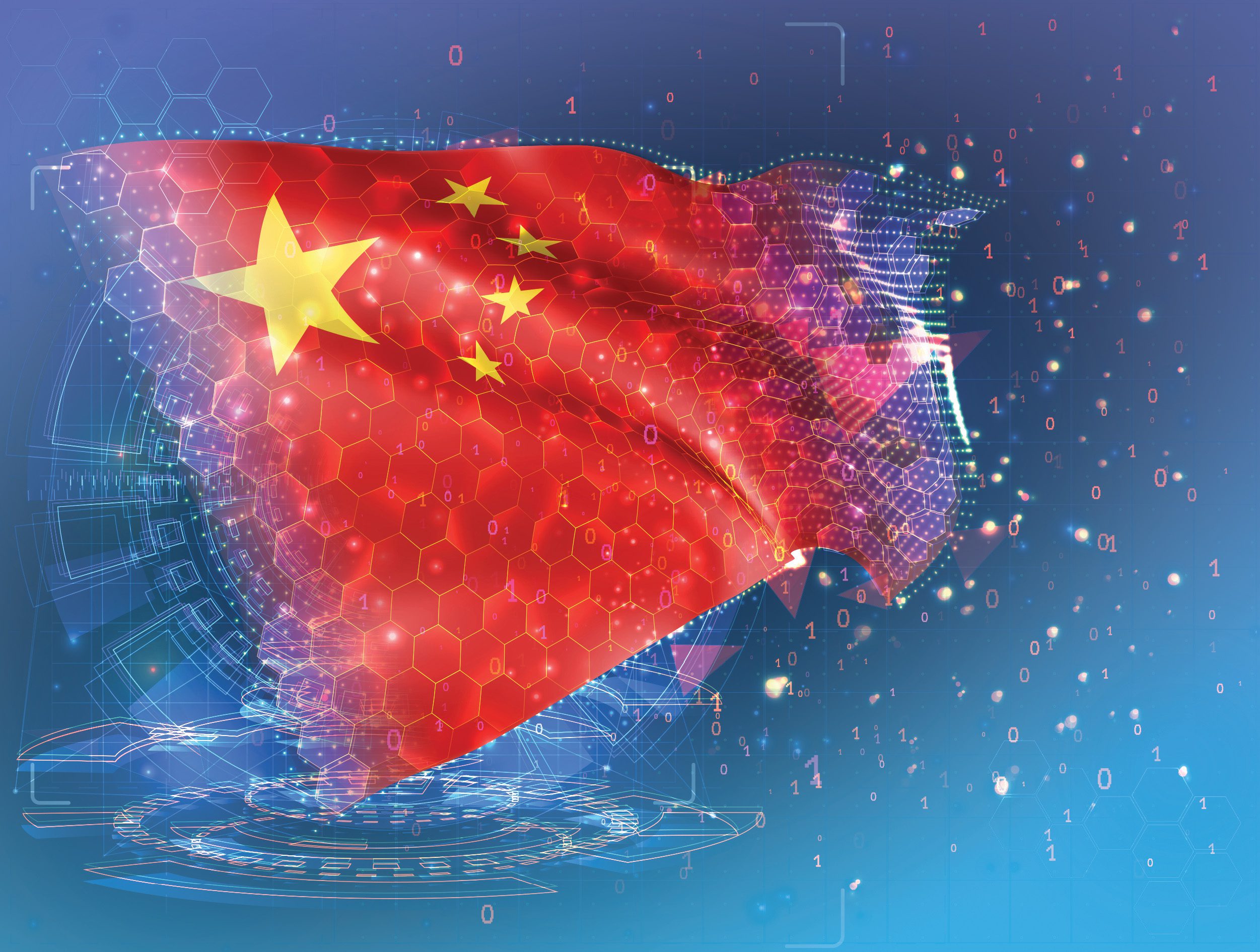 Digital display of the Chinese flag.