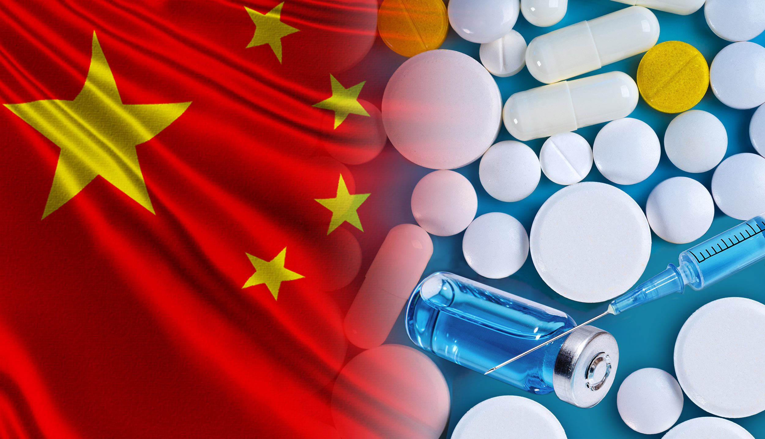 China flag, pills and injectables