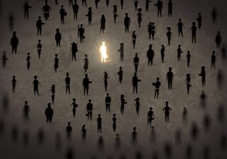 A single person in a crowd