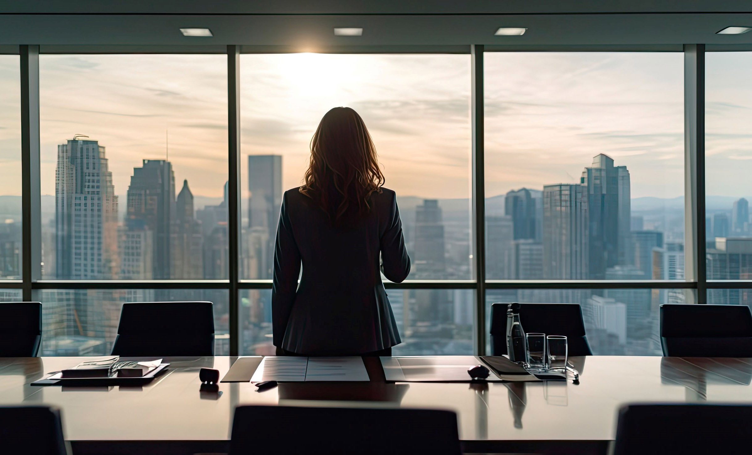 Woman overlooking city skyline