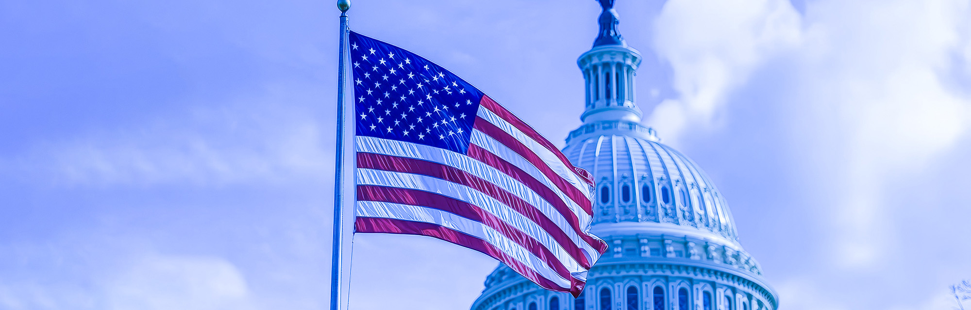 US capital building with a flag. US market access policy.