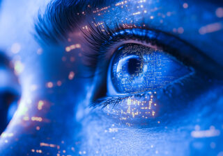 Eye with high-tech overlay